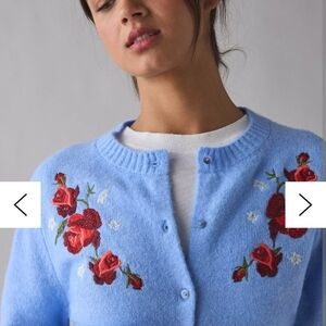 Kimchi Blue Light Blue Cardigan with Red Floral Embroidery